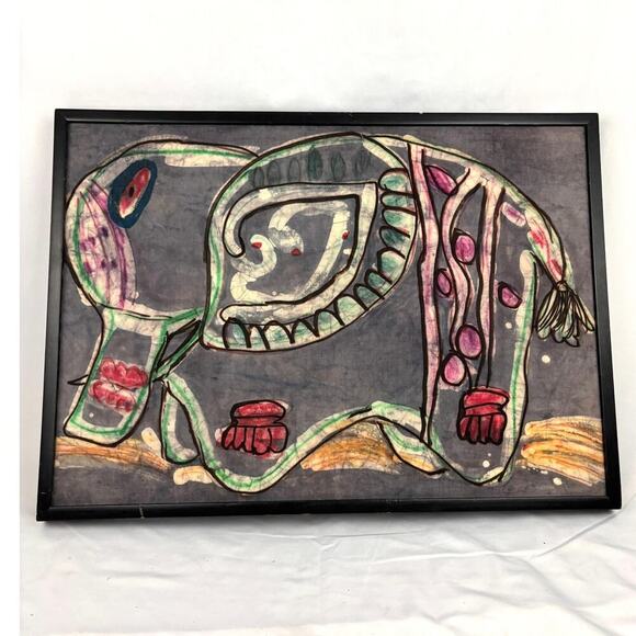 Ethnic Decorative Elephant Wall Hanging Silk Tapestry Wall Art Framed - Picture 1 of 12